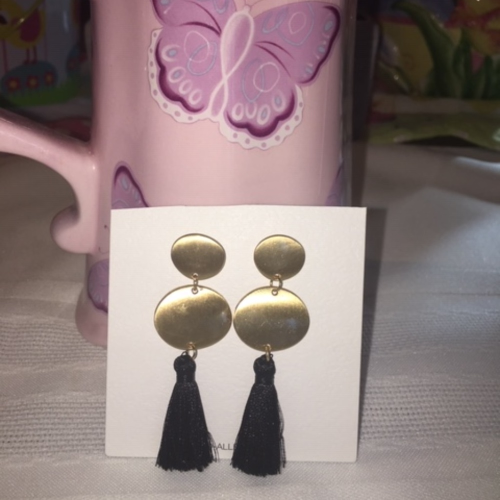Gold Tone Earrings w/Black Tassels NWT